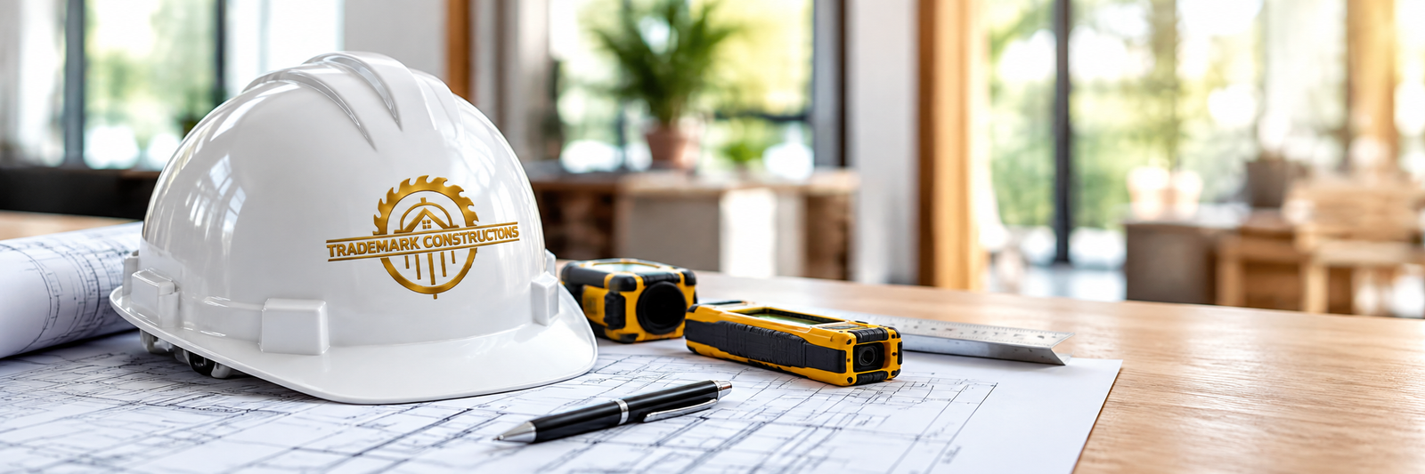 Trademark Constructions Architectural Hardhat & Blueprint